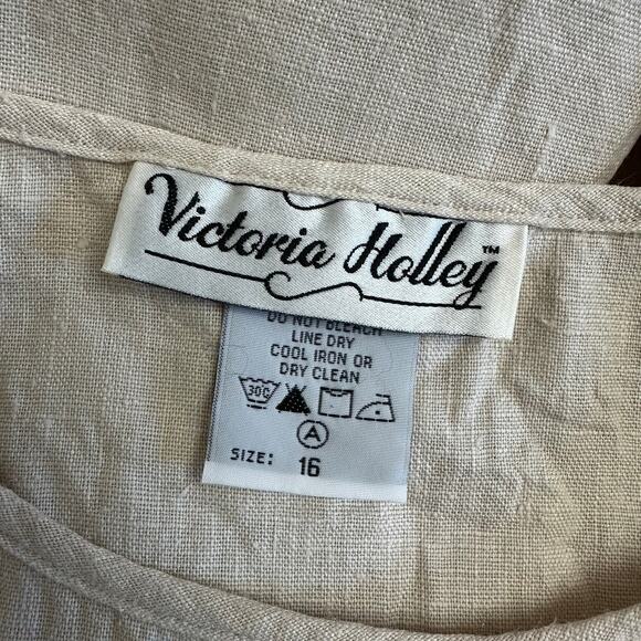 Vintage Victoria Holley 100% Linen Maxi Dress Beige Size 16 Natural Minimalist - Picture 2 of 7